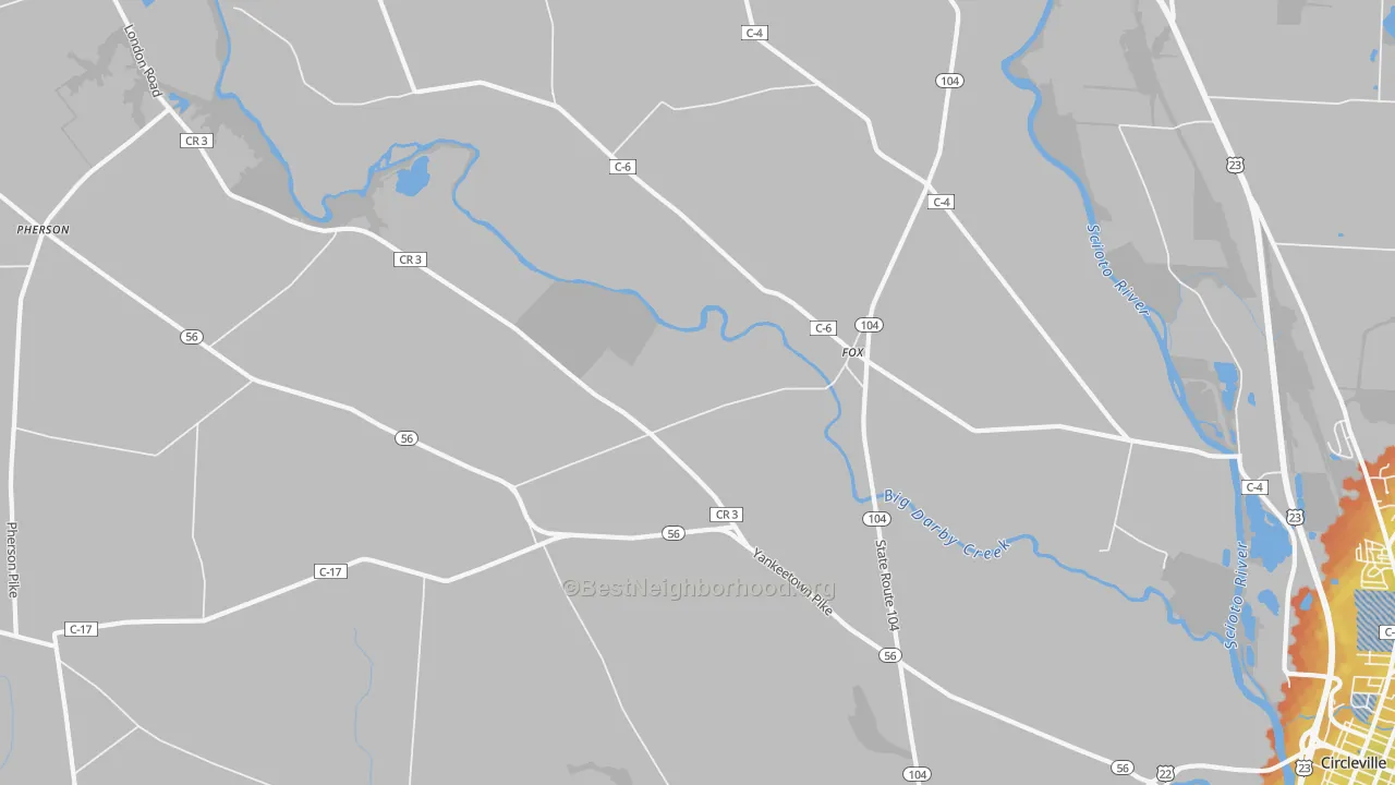 Bike Grade map of Fox, OH