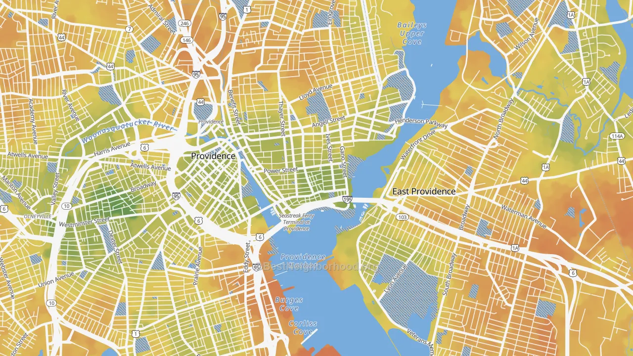 Bike Grade map of Fox Point, Providence, RI