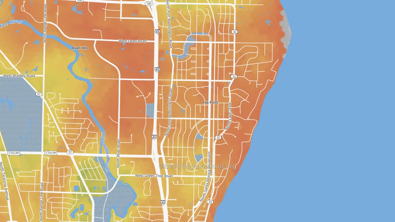 Bike Grade map of Fox Point, WI