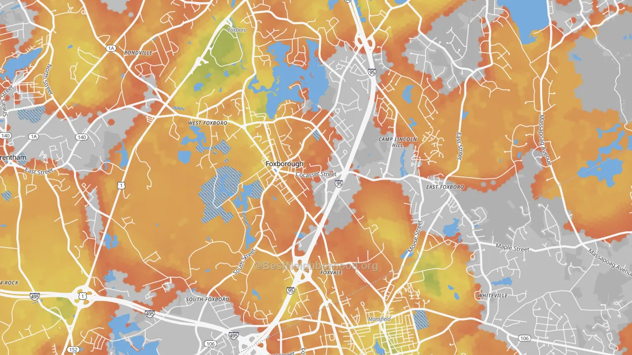 Bike Grade map of Foxboro, MA