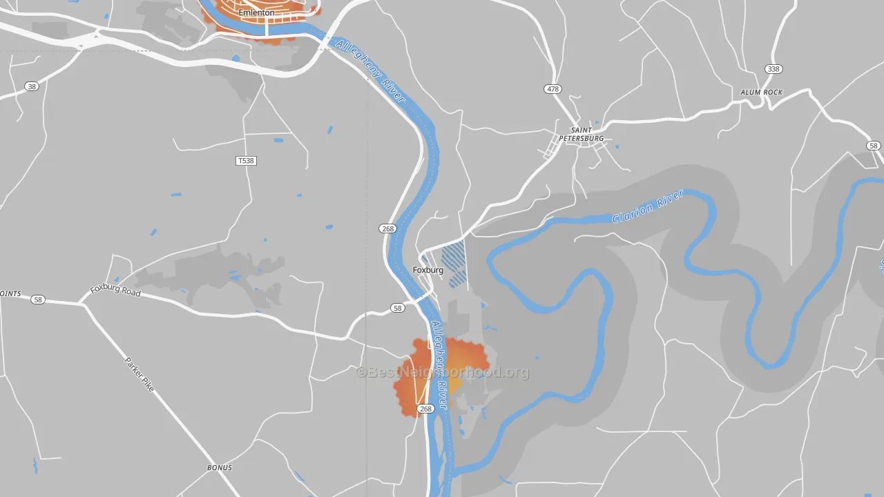 Bike Grade map of Foxburg, PA