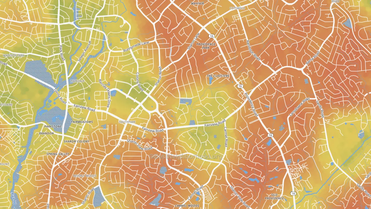 Bike Grade map of Foxcroft, Charlotte, NC