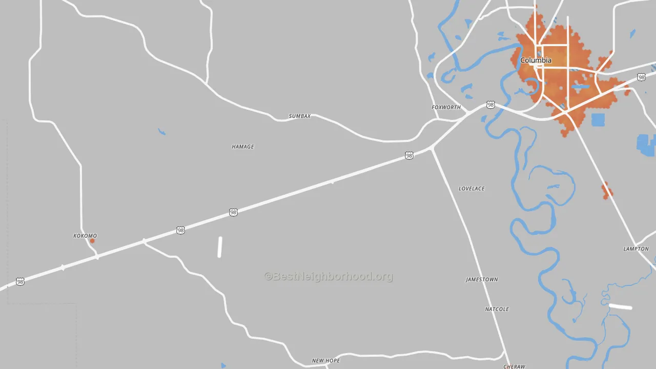 Bike Grade map of Foxworth, MS
