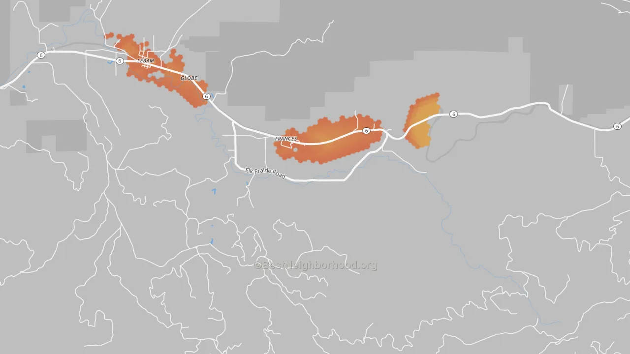 Bike Grade map of Frances, WA