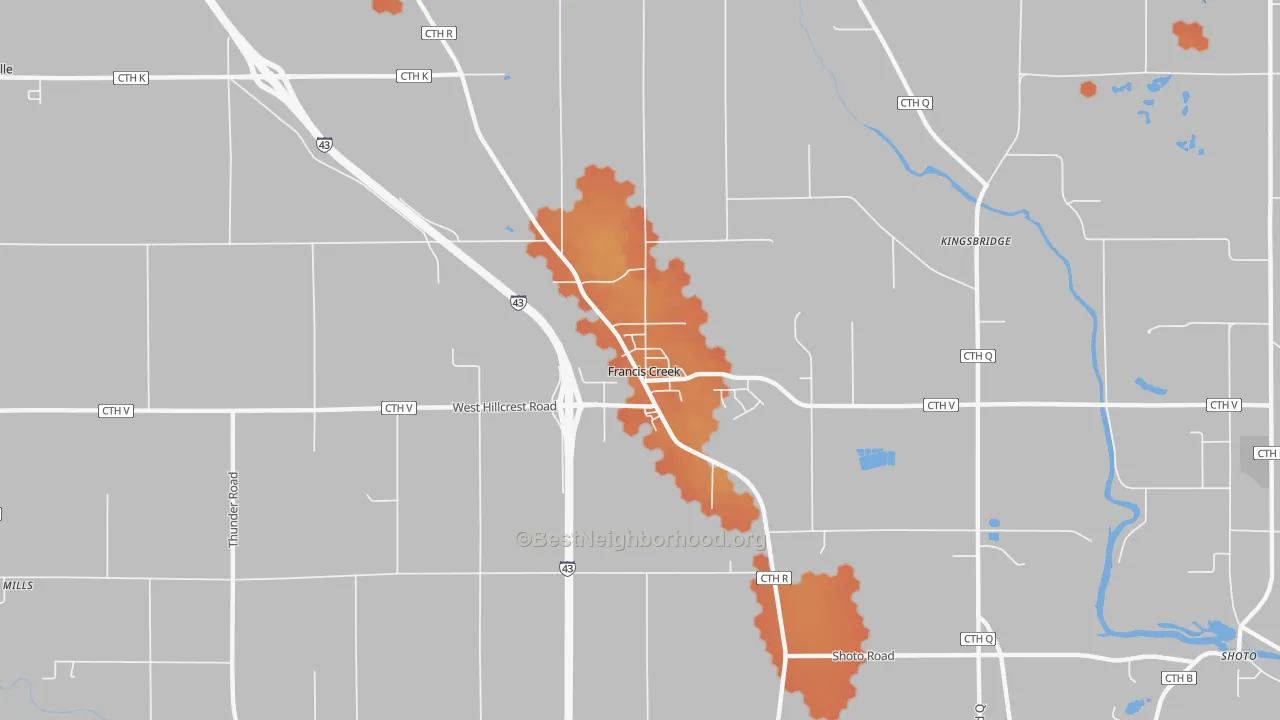Bike Grade map of Francis Creek, WI