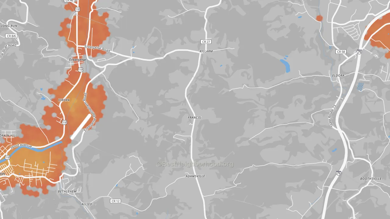 Bike Grade map of Francis, WV