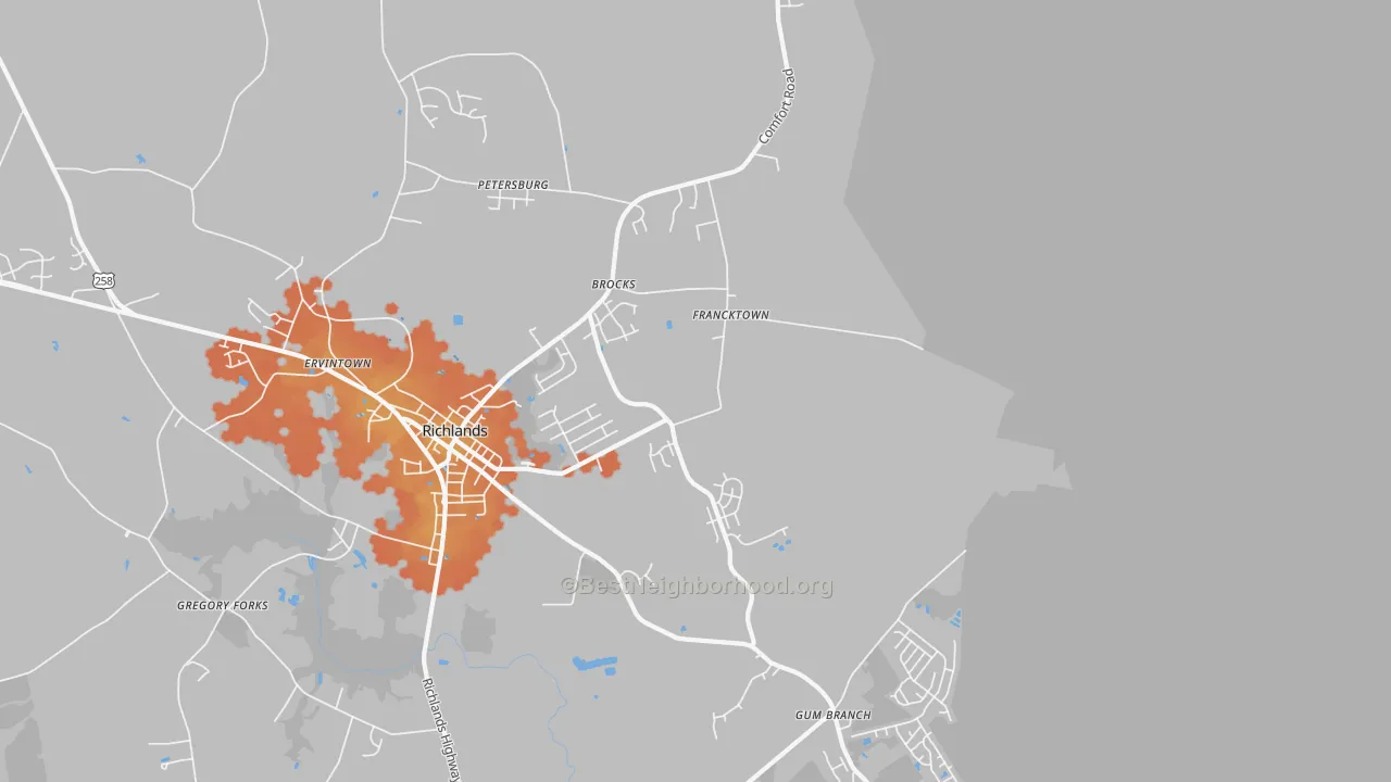 Bike Grade map of Francktown, NC