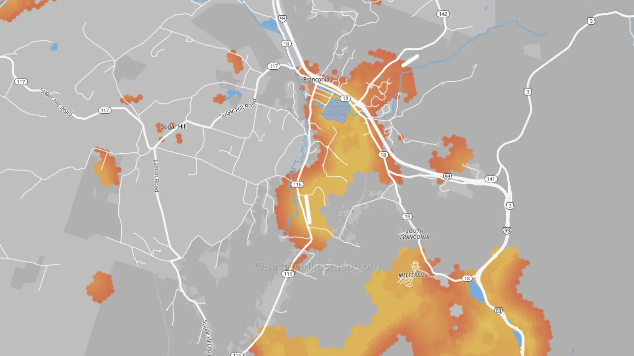 Bike Grade map of Franconia, NH