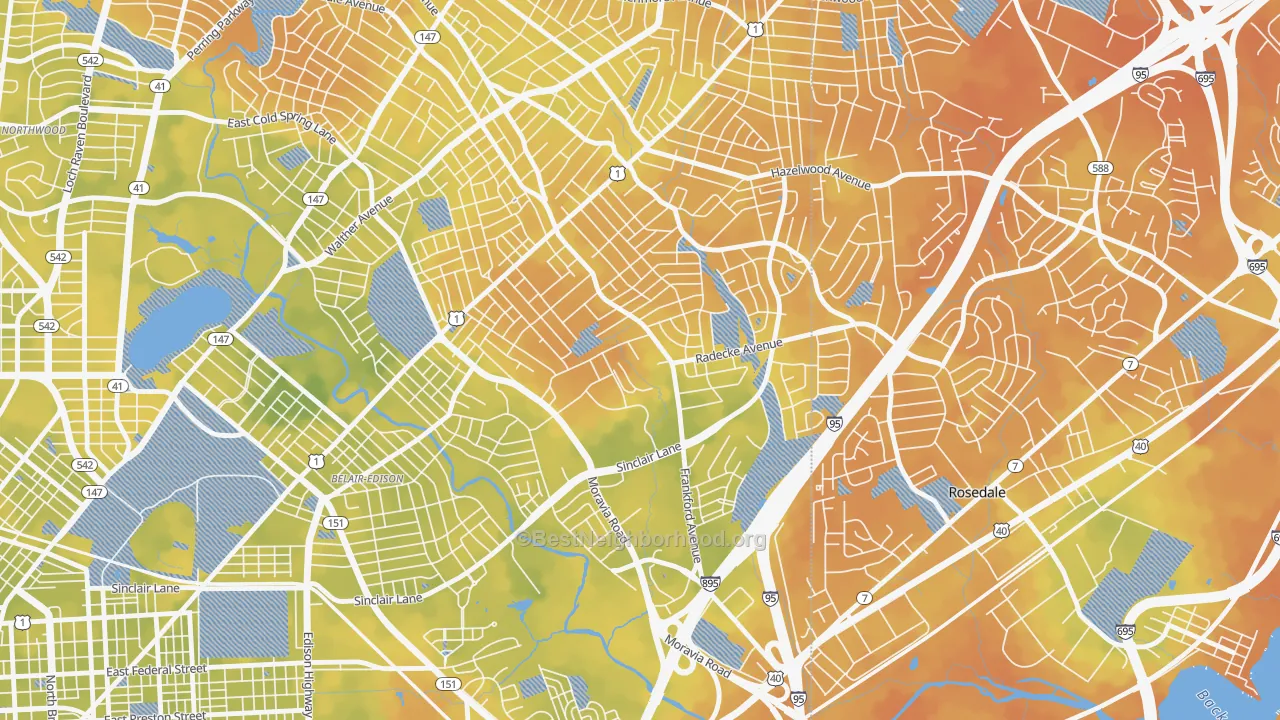 Bike Grade map of Frankford, Baltimore, MD