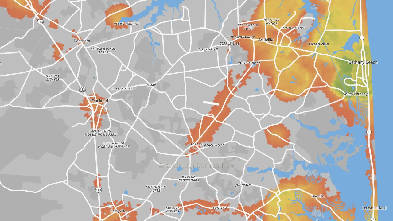Bike Grade map of Frankford, DE