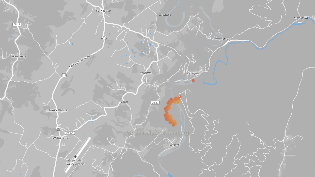 Bike Grade map of Frankford, WV