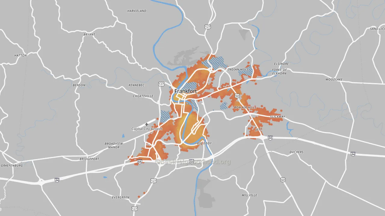 Bike Grade map of Frankfort, KY