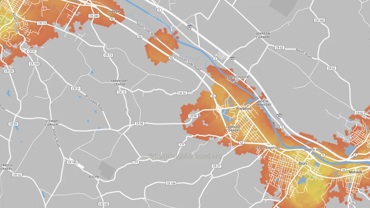 Bike Grade map of Frankfort, NY