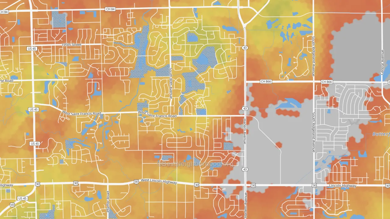 Bike Grade map of Frankfort Square, IL