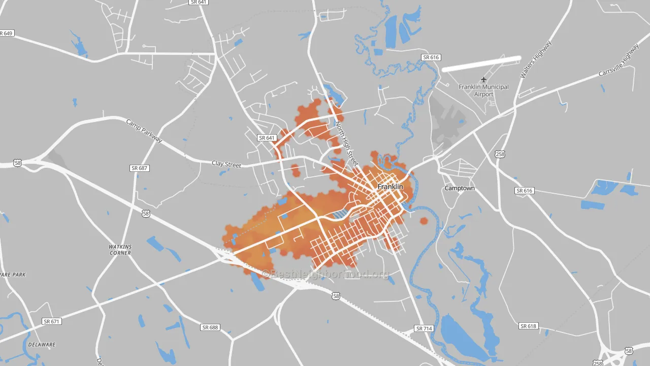 Bike Grade map of Franklin City, VA