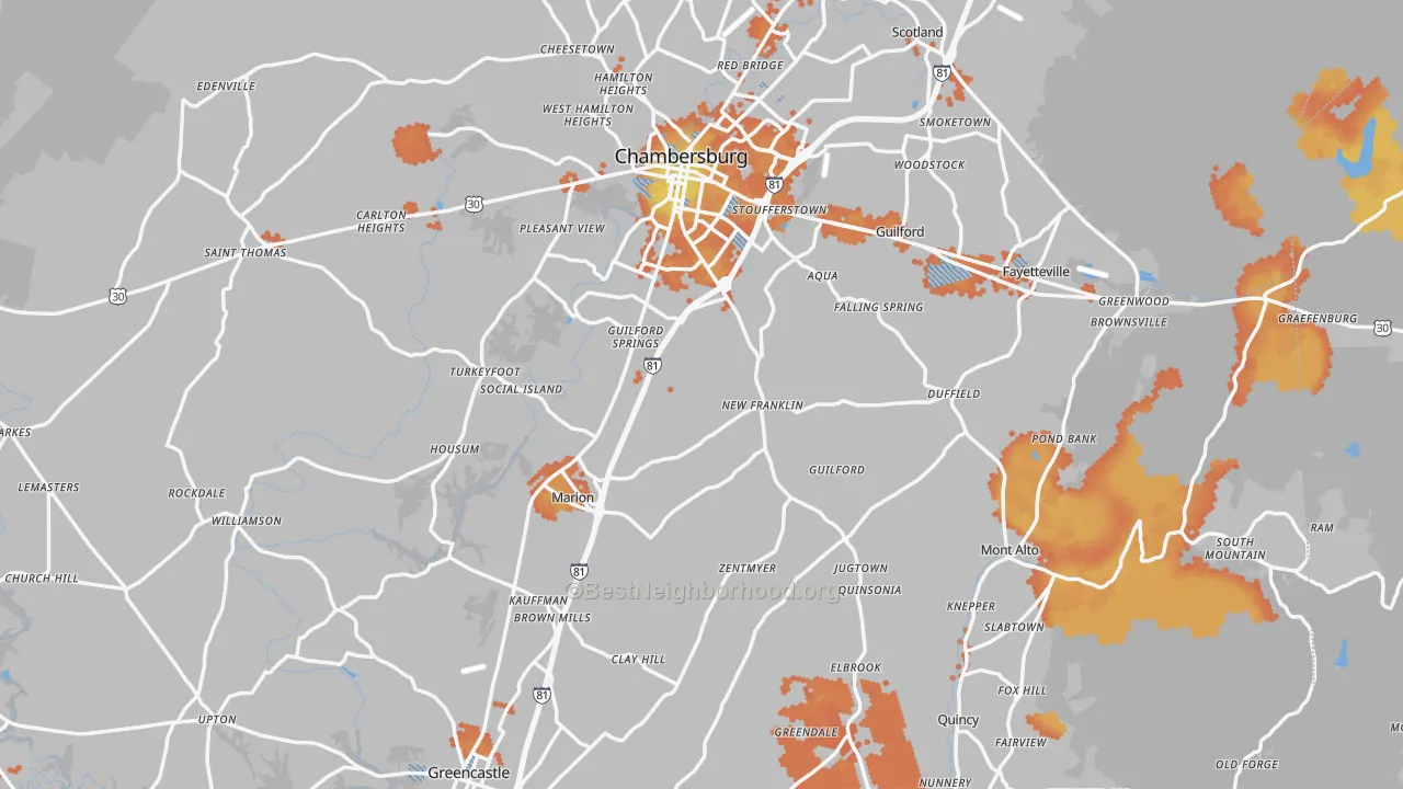 Bike Grade map of Franklin County, PA