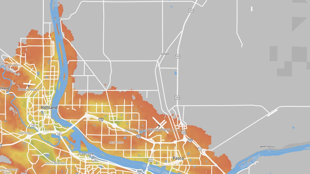 Bike Grade map of Franklin County, WA