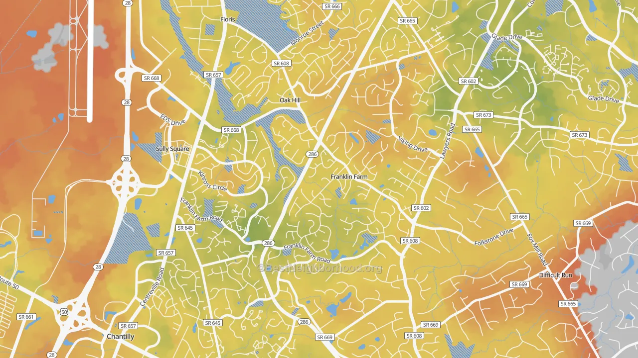 Bike Grade map of Franklin Farm, VA