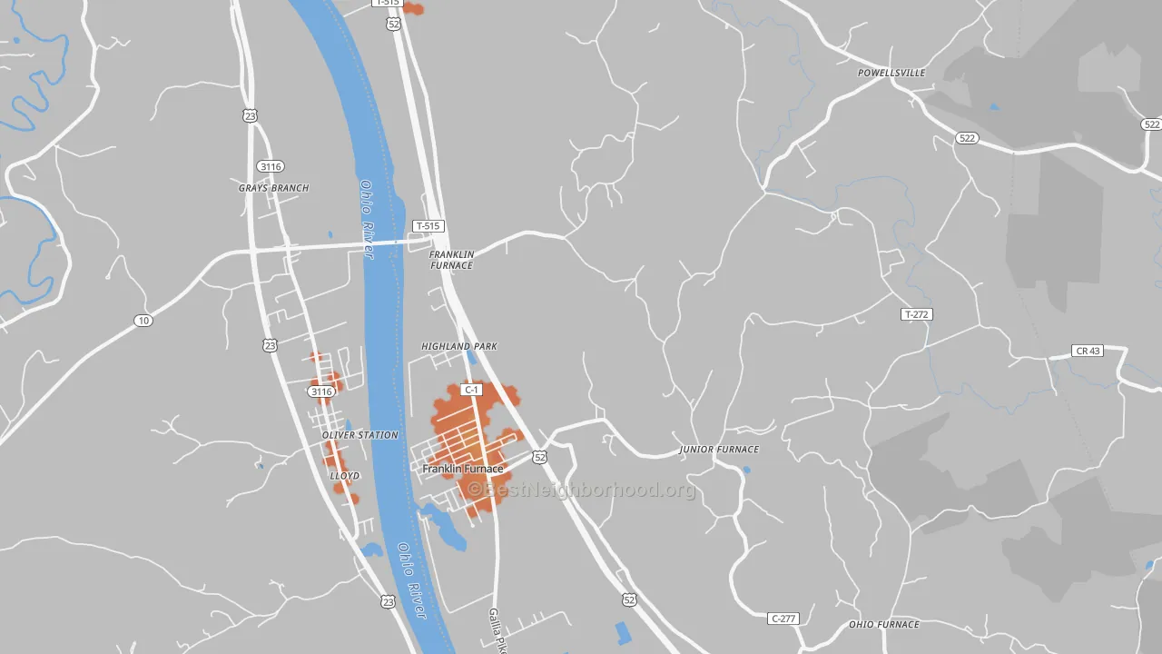 Bike Grade map of Franklin Furnace, OH