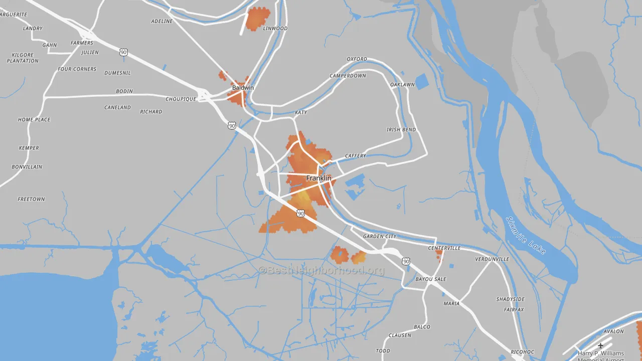 Bike Grade map of Franklin, LA