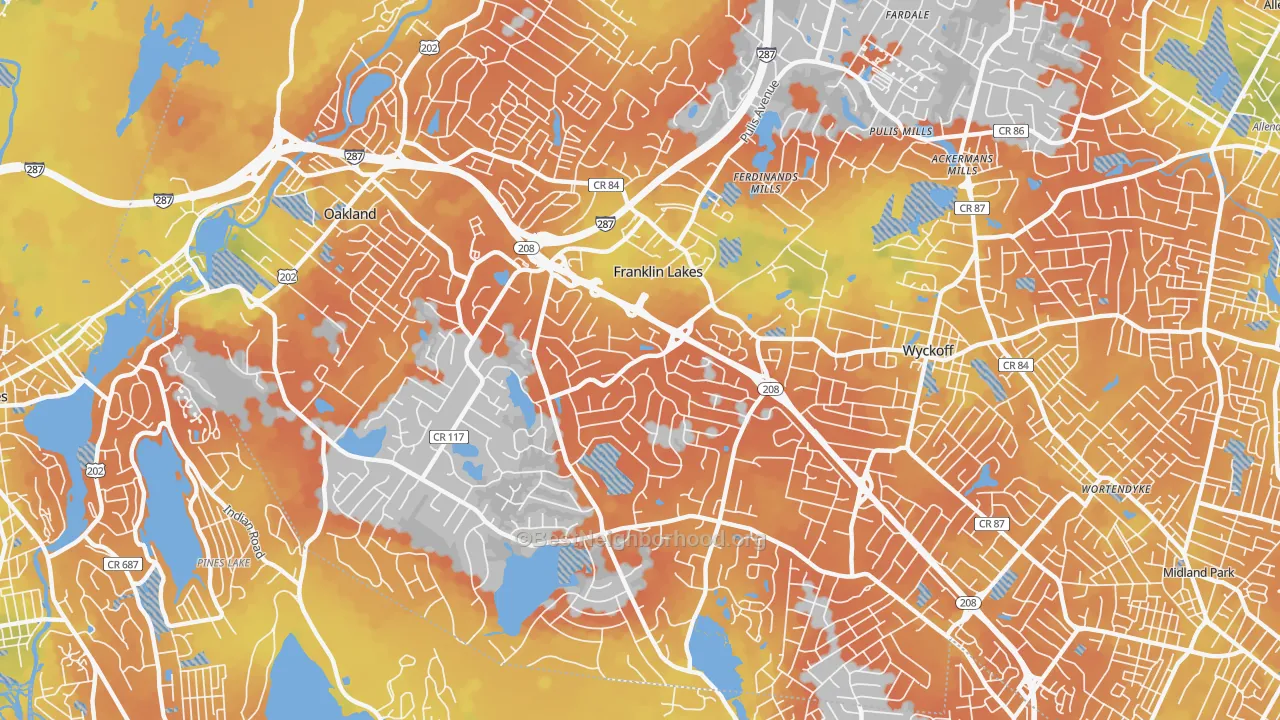 Bike Grade map of Franklin Lakes, NJ