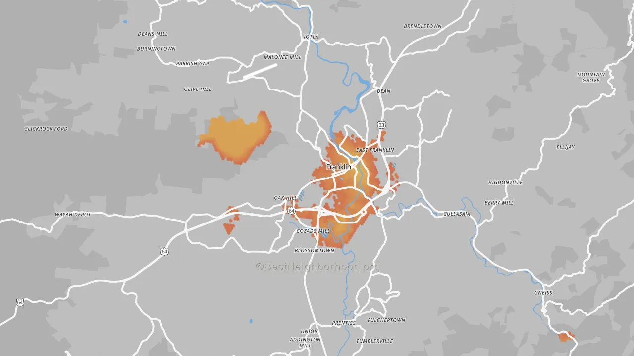 Bike Grade map of Franklin, NC