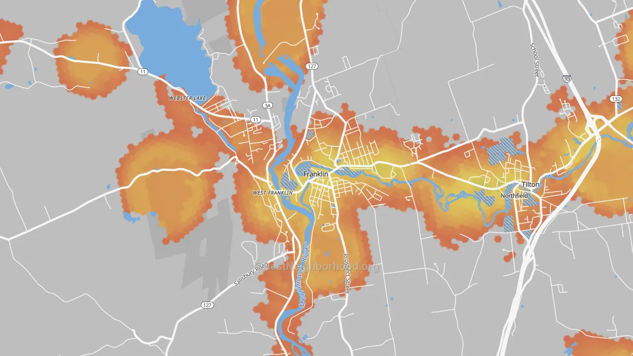 Bike Grade map of Franklin, NH