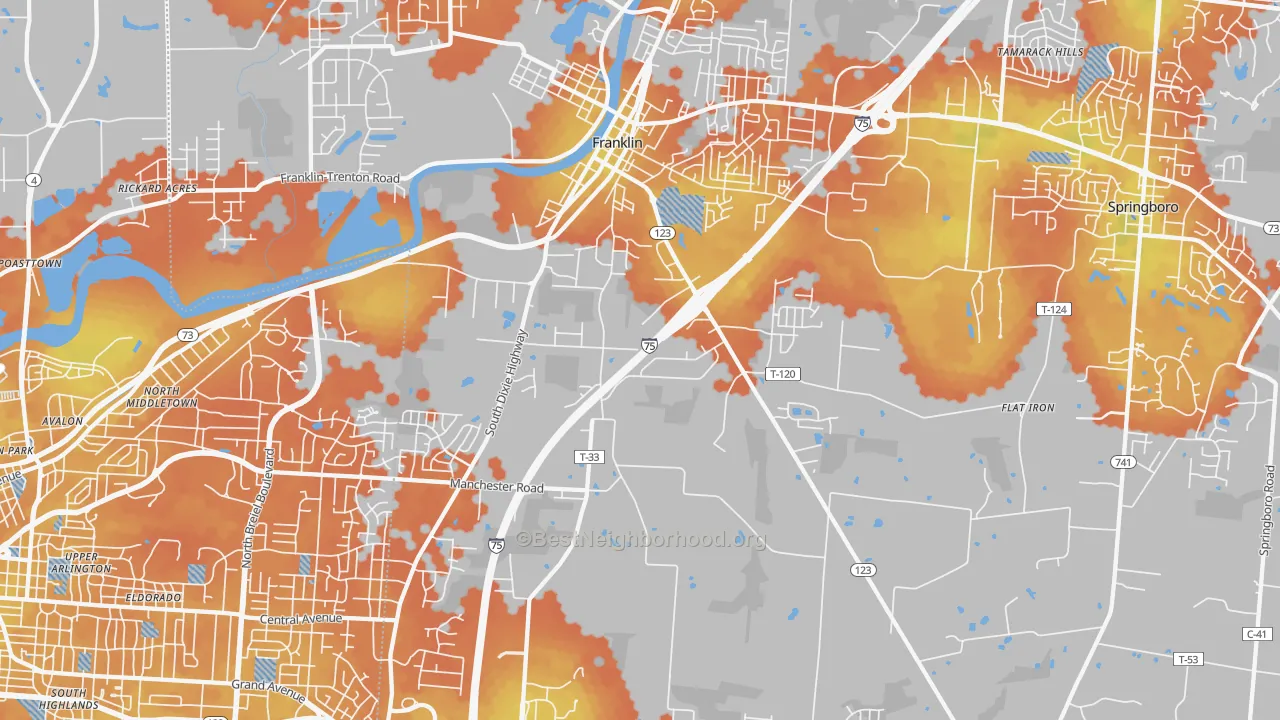 Bike Grade map of Franklin, OH