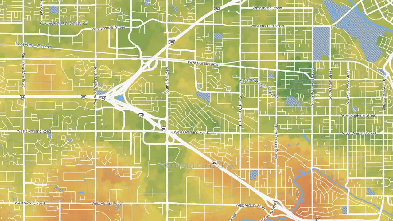 Bike Grade map of Franklin Randolph, Boise, ID