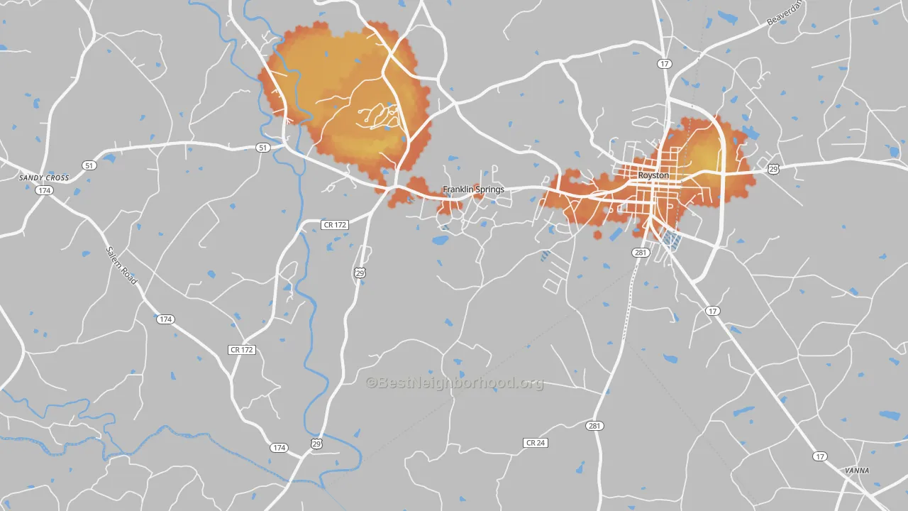 Bike Grade map of Franklin Springs, GA