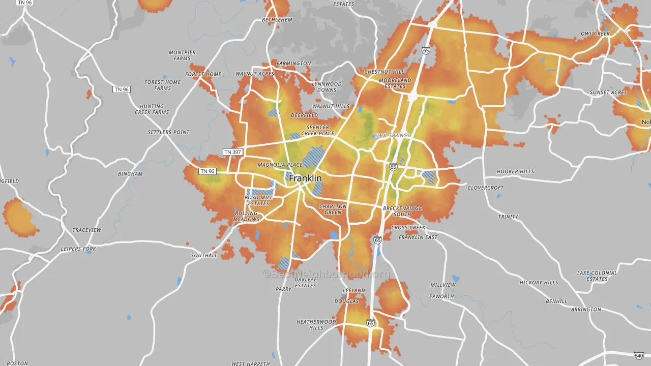 Bike Grade map of Franklin, TN