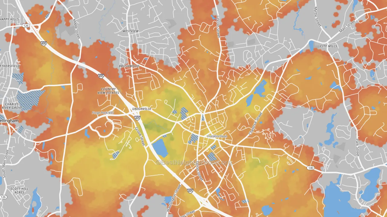 Bike Grade map of Franklin Town, MA