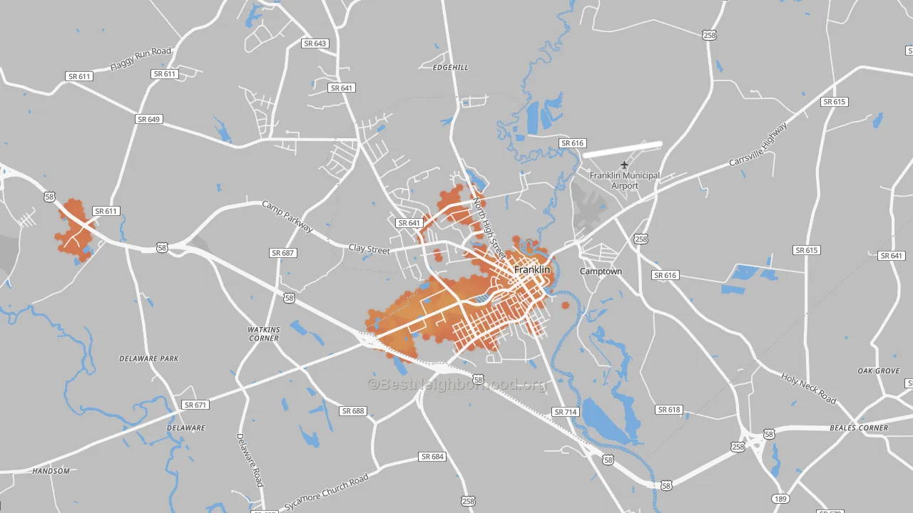 Bike Grade map of Franklin, VA
