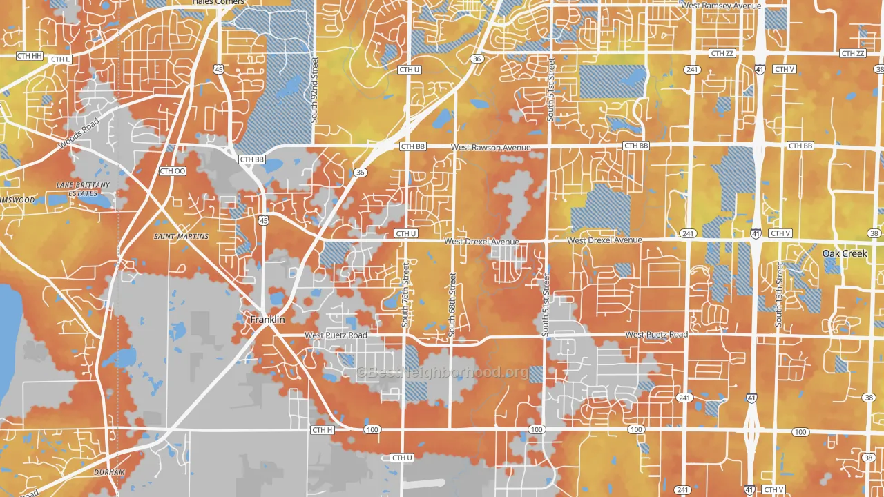 Bike Grade map of Franklin, WI