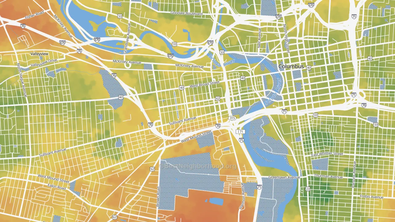 Bike Grade map of Franklinton, Columbus, OH