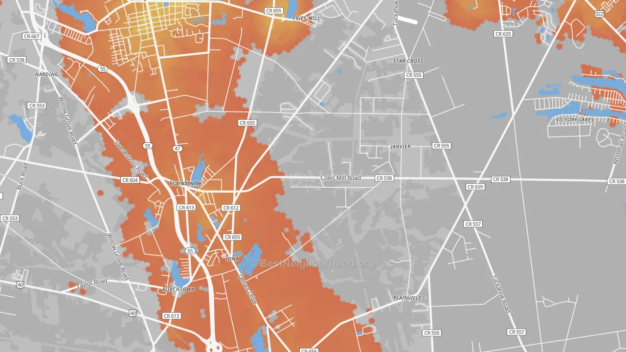 Bike Grade map of Franklinville, NJ
