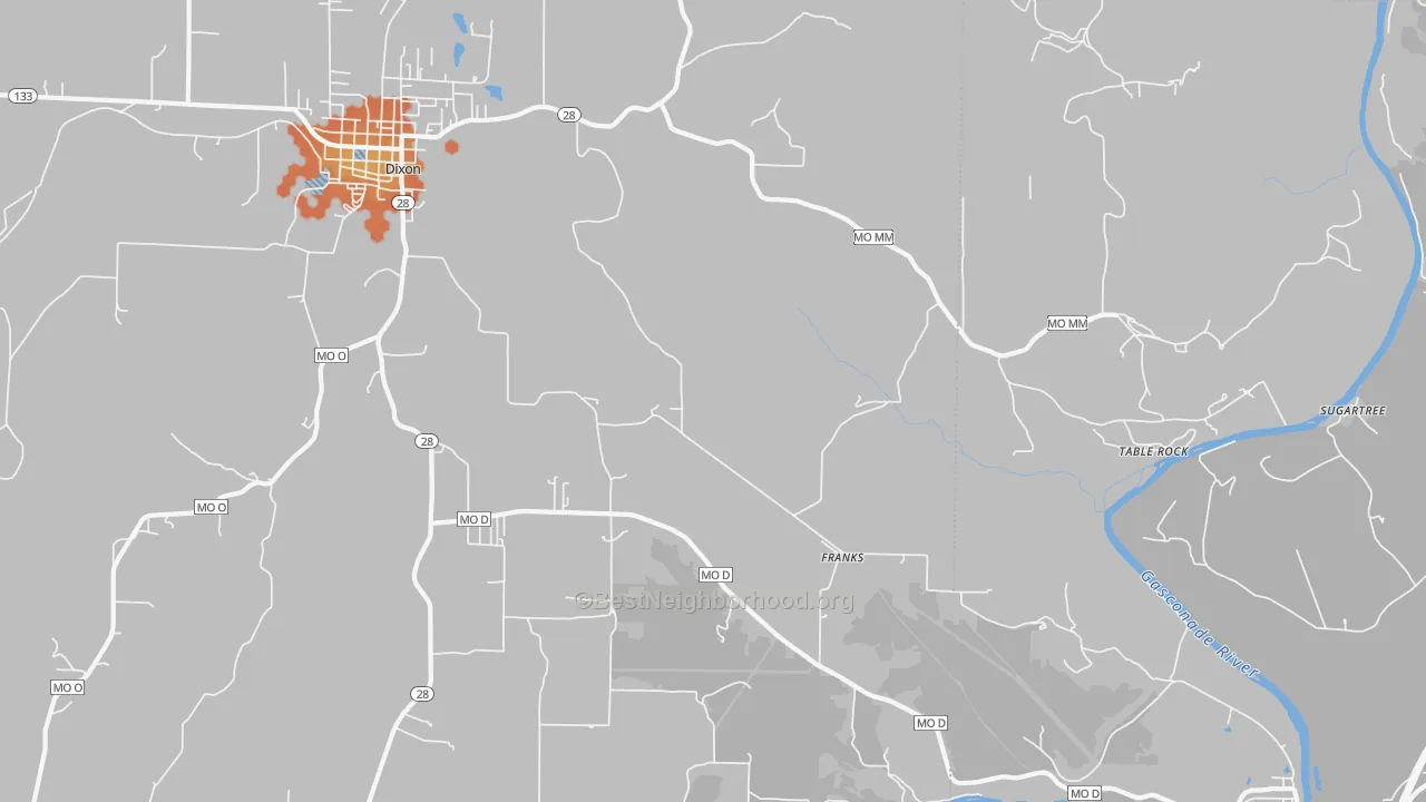 Bike Grade map of Franks, MO