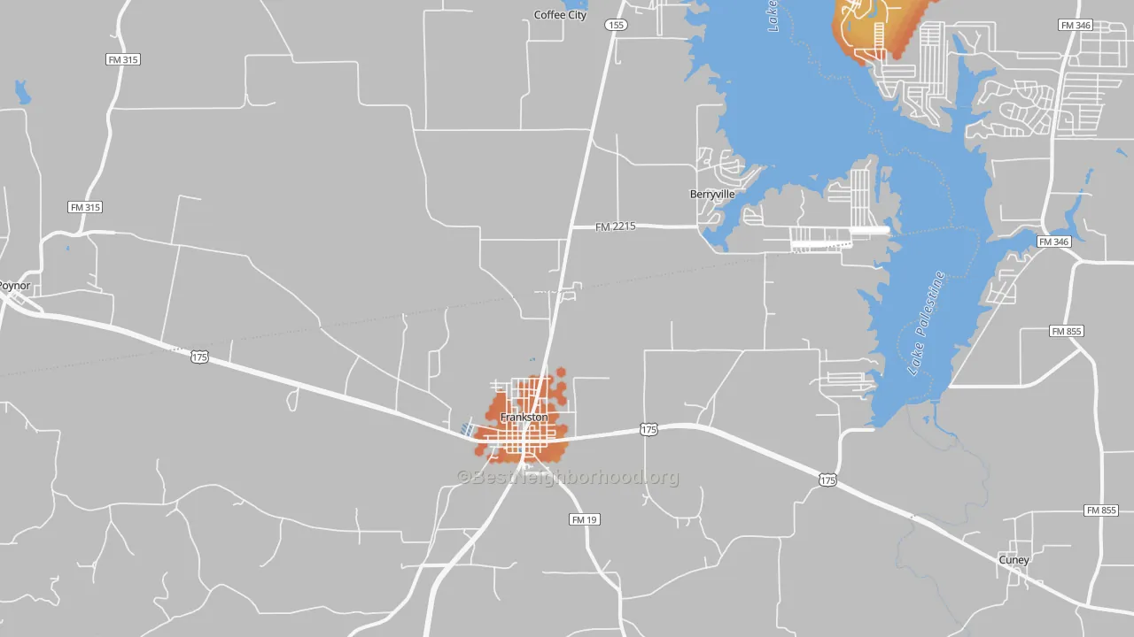 Bike Grade map of Frankston, TX