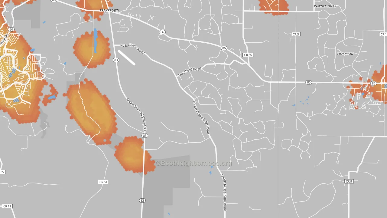 Bike Grade map of Franktown, CO