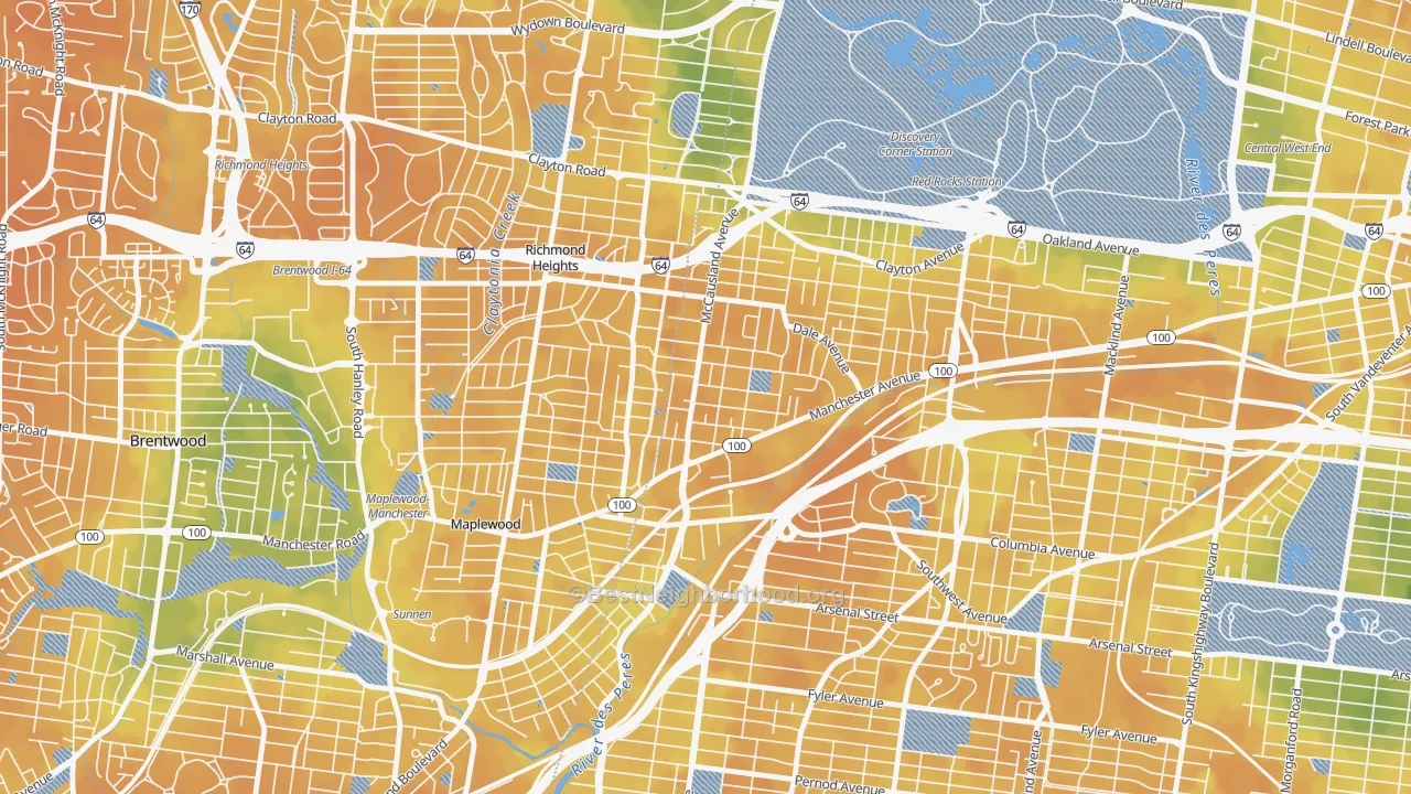 Bike Grade map of Franz Park, St. Louis, MO