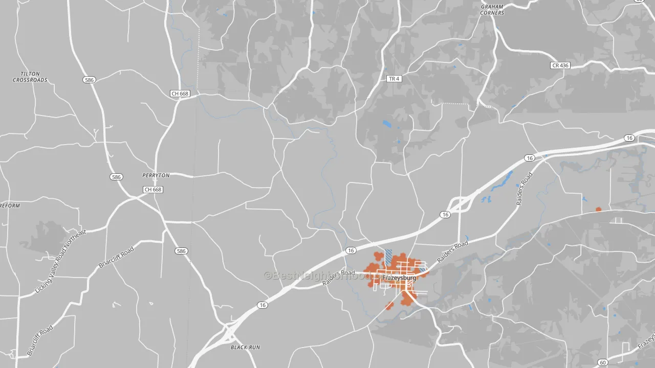 Bike Grade map of Frazeysburg, OH