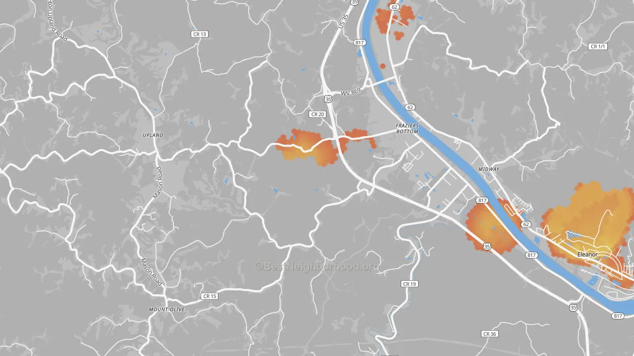 Bike Grade map of Fraziers Bottom, WV