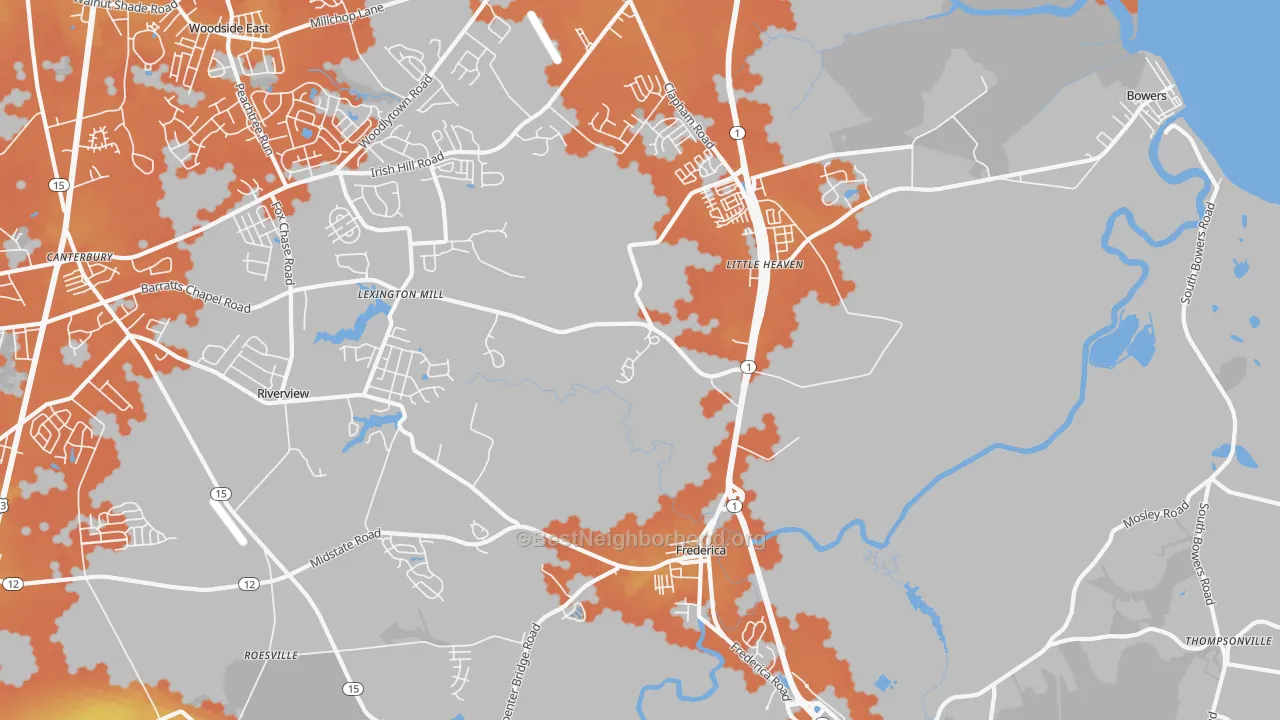 Bike Grade map of Frederica, DE