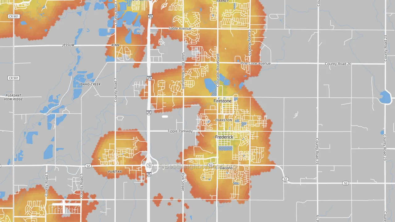 Bike Grade map of Frederick, CO