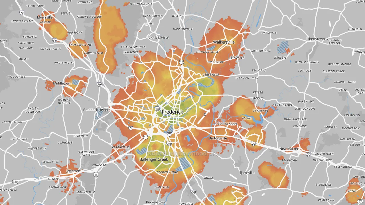 Bike Grade map of Frederick County, MD