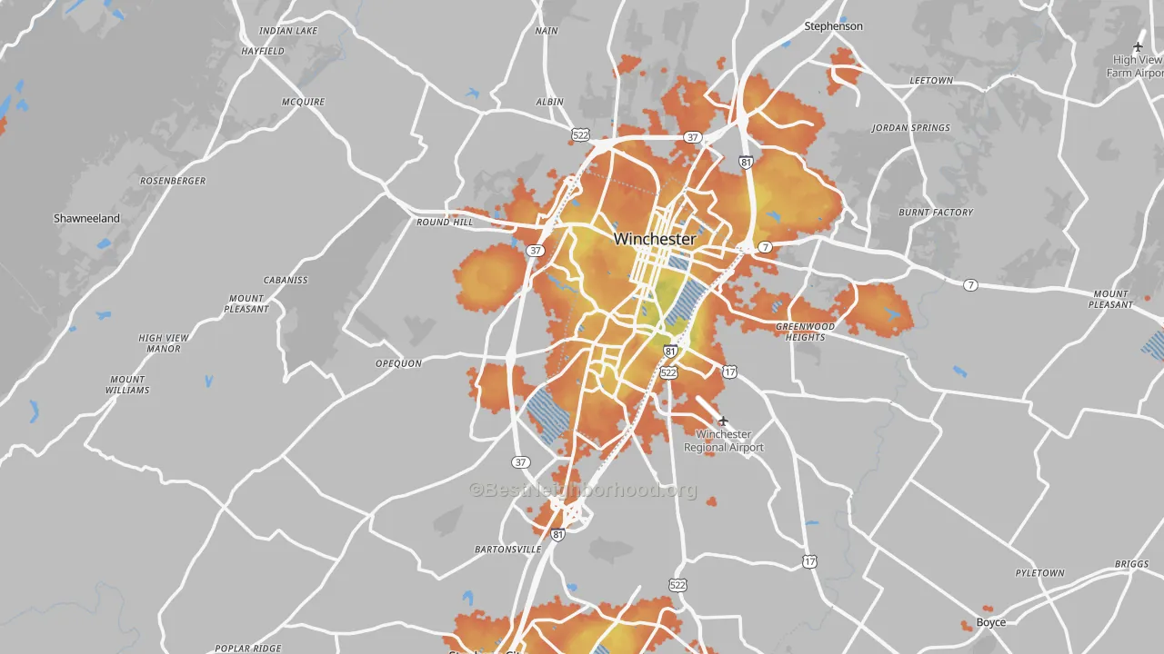 Bike Grade map of Frederick County, VA