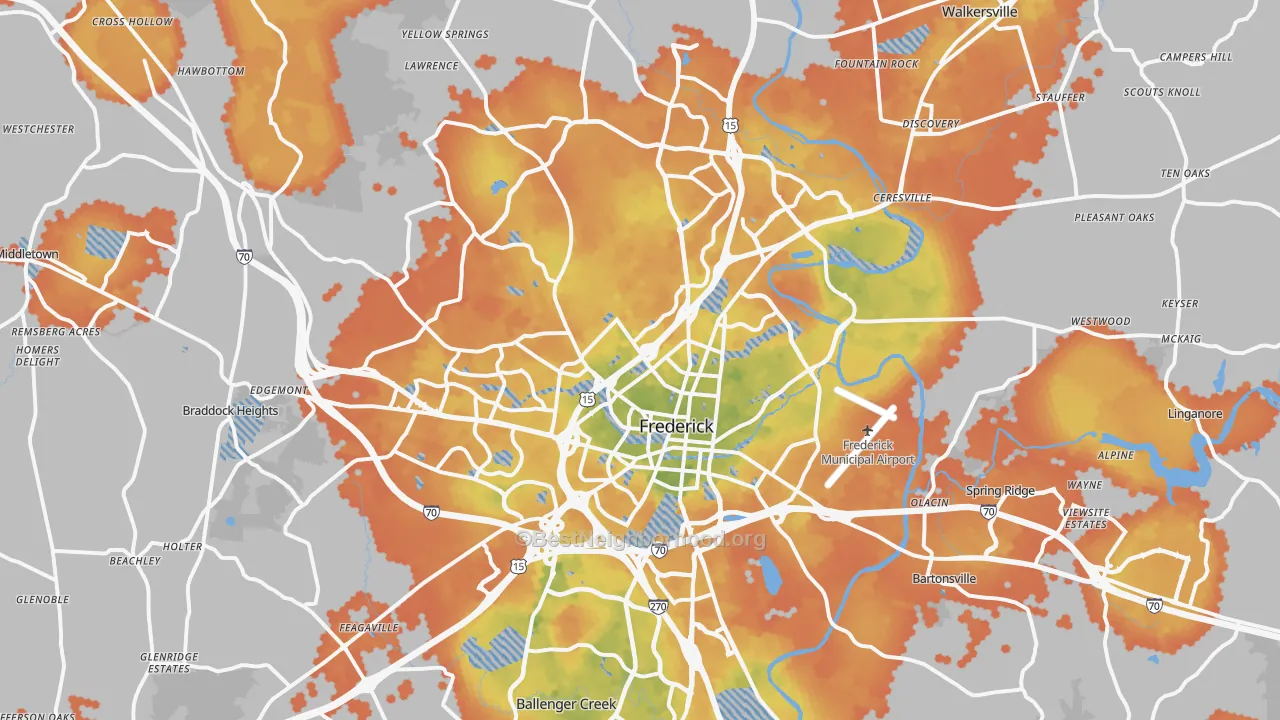 Bike Grade map of Frederick, MD
