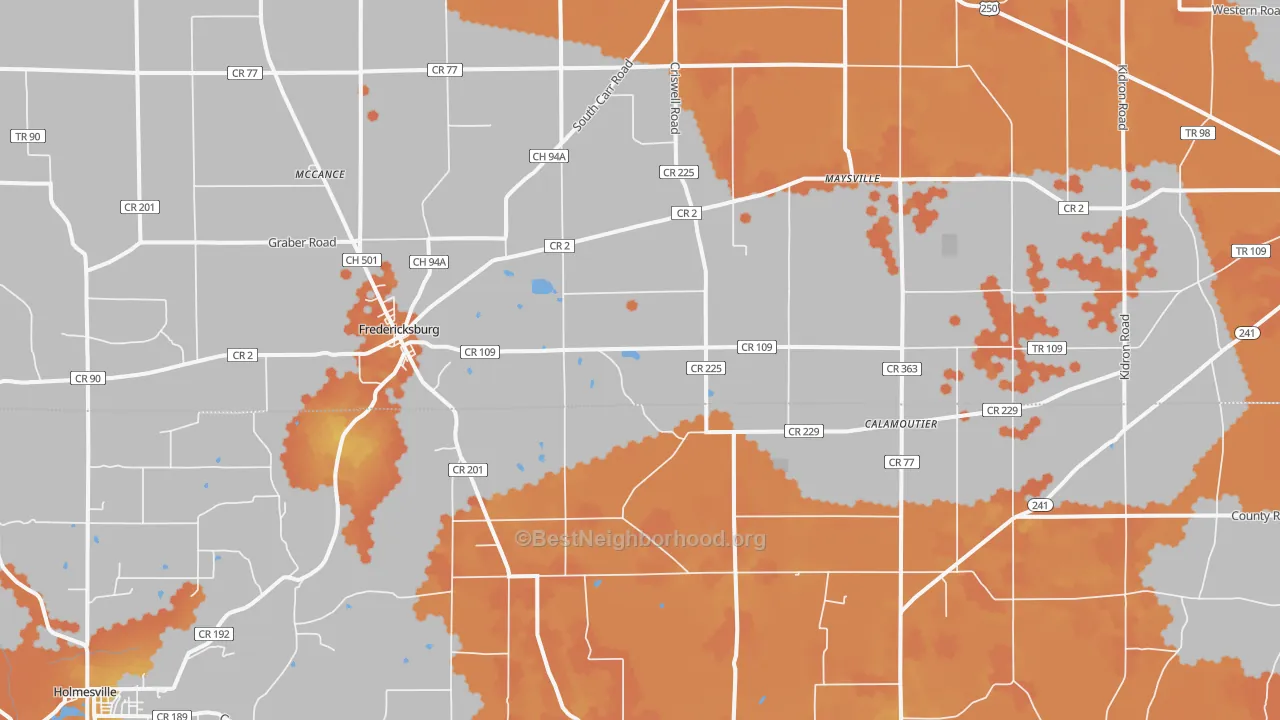 Bike Grade map of Fredericksburg, OH