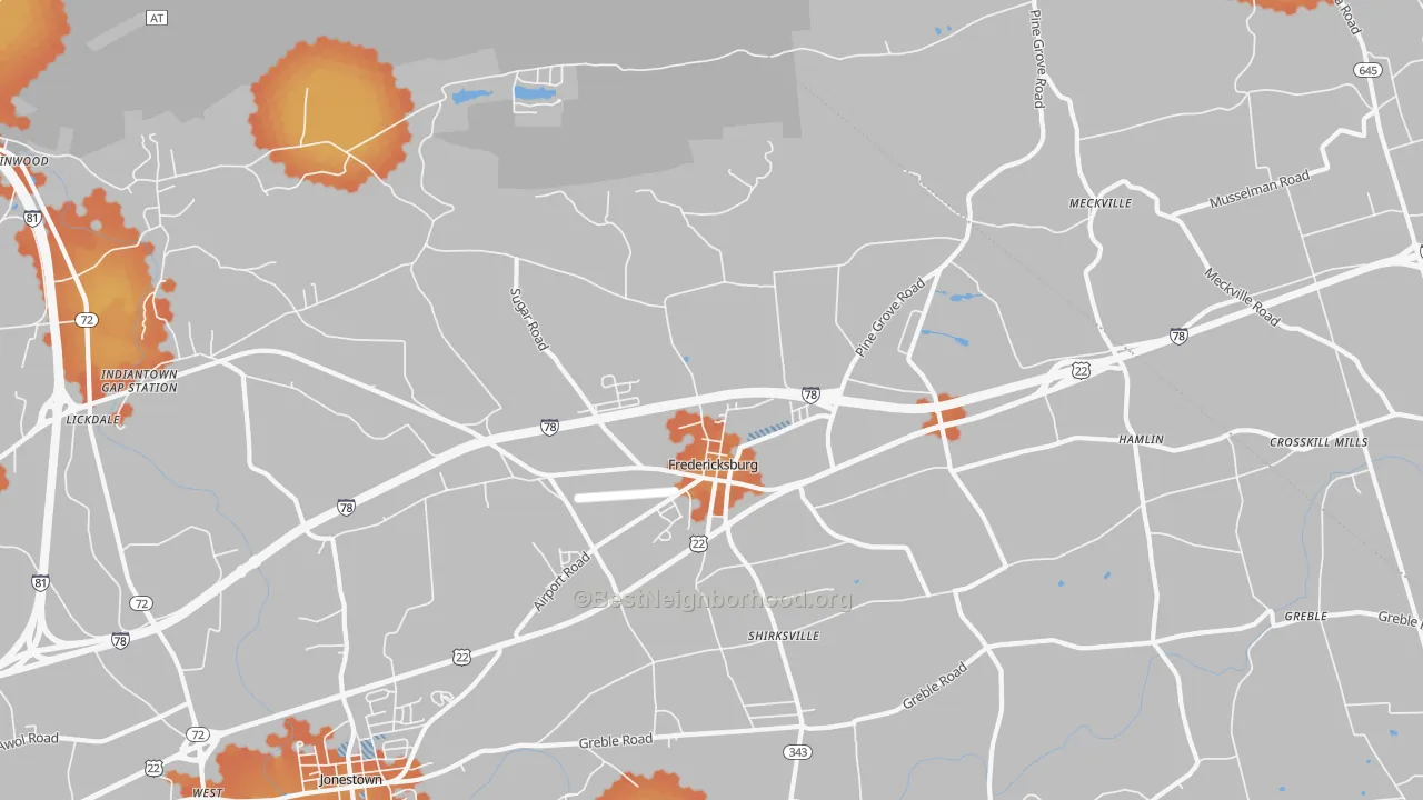 Bike Grade map of Fredericksburg, PA