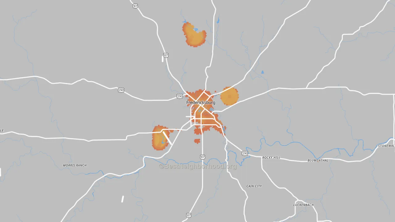 Bike Grade map of Fredericksburg, TX